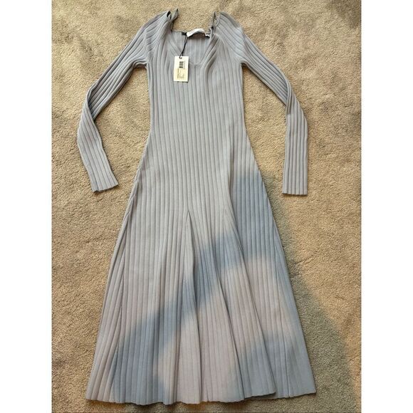 NWT PROENZA SCHOULER Rib Knit V-Neck Fit & Flare Midi Dress, $500 - Picture 4 of 11